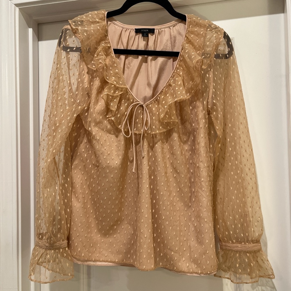 J.CREW Ruffle-neck Mesh Romantic Top - Picture 2 of 5